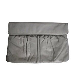 Vintage 80s Letisse Leather Gray Envelope Clutch Bag Purse